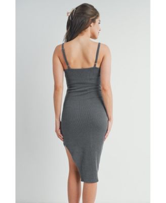 Maternity Bodycon Ribbed Sleeveless Scoop Neck Asymmetrical Dress