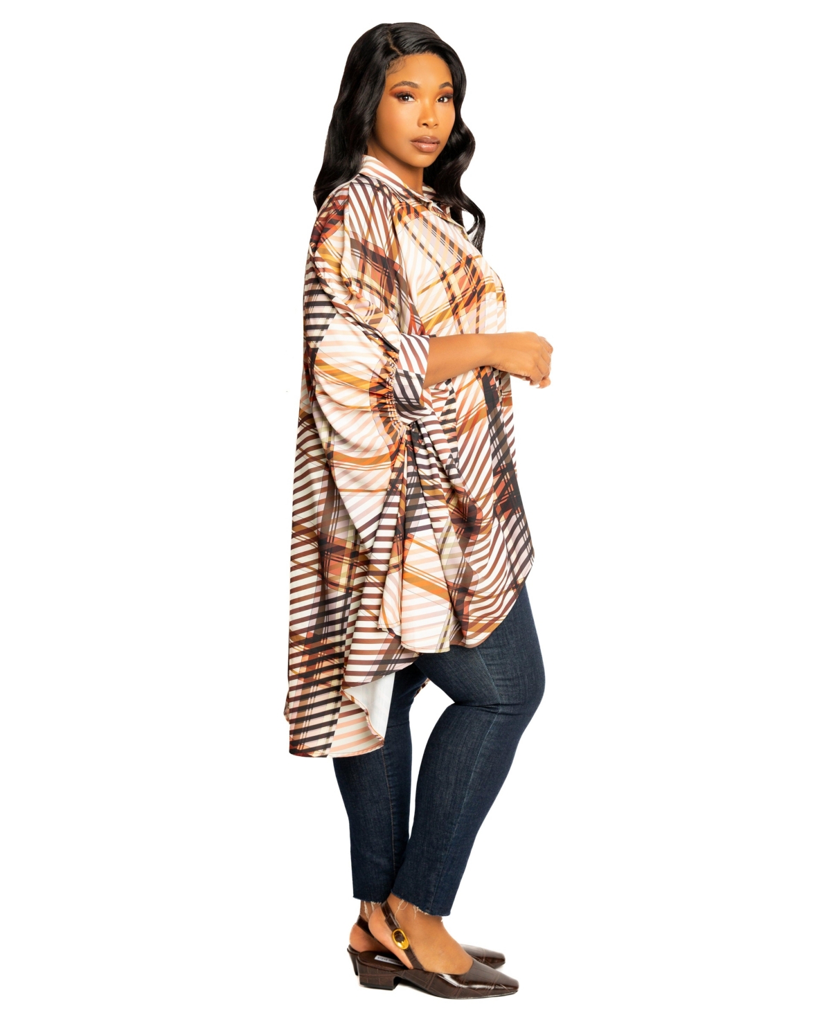 Buxom Couture Women's Plus Geometric Print Flowy Hi-lo Blouse