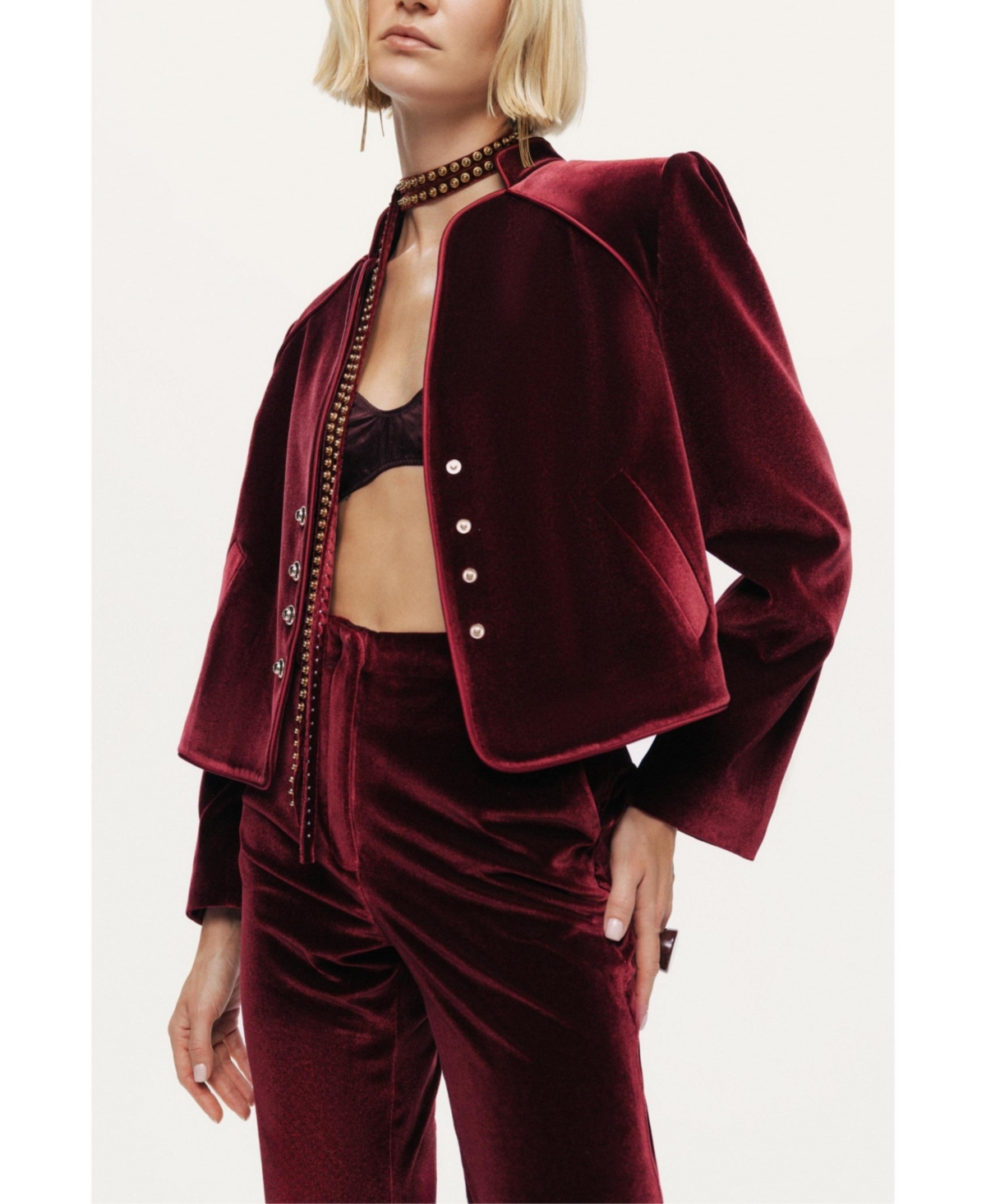 Nocturne Women's Velvet Cropped Jacket