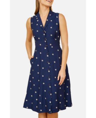 Women's Daisy Print Sleeveless Shirt Dress