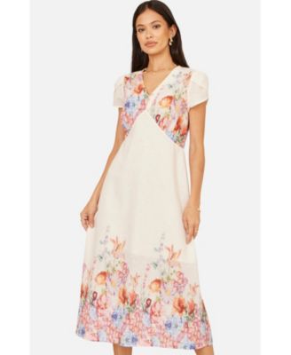Women's Border Floral Midi Dress
