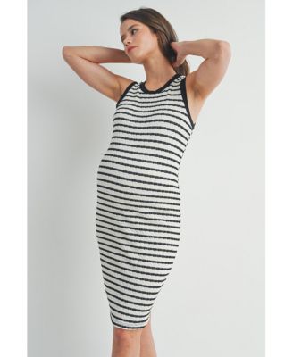 Maternity Striped Bodycon Sleeveless Scoop Neck Dress