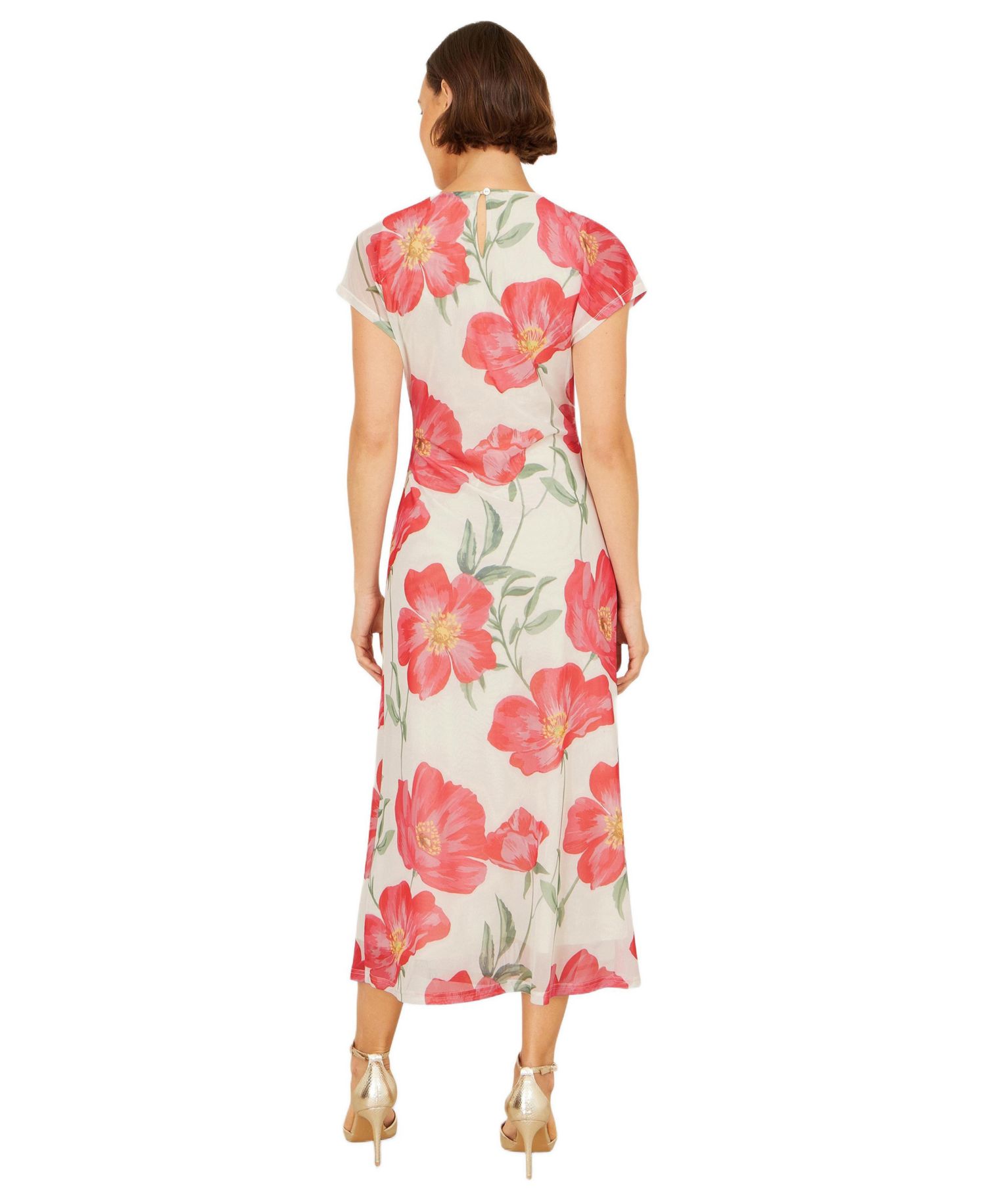 Women's Poppy Print Midi Mesh Dress