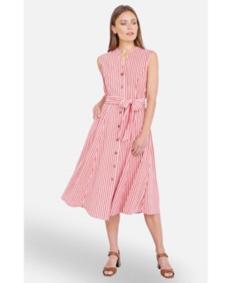 Women's Stripe Midi Sleeveless Shirt Dress