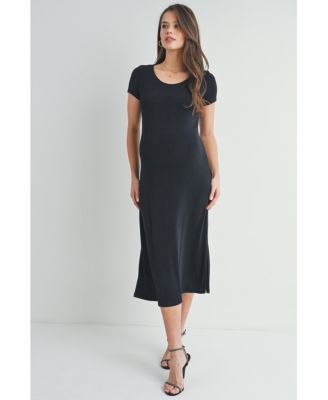 Maternity Scoop Neck Short Sleeve Midi Dress with Side Slit