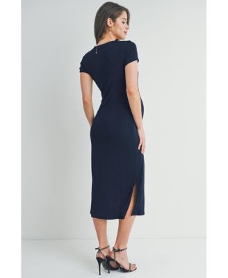 Maternity Scoop Neck Short Sleeve Midi Dress with Side Slit