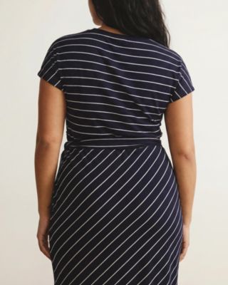 Plus Size Crescent Breton Stripe Knot Dress