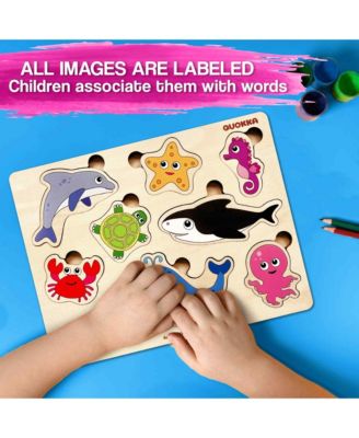 Wooden Puzzles for Toddlers 1-2 – Pegged Puzzles Animal Sea