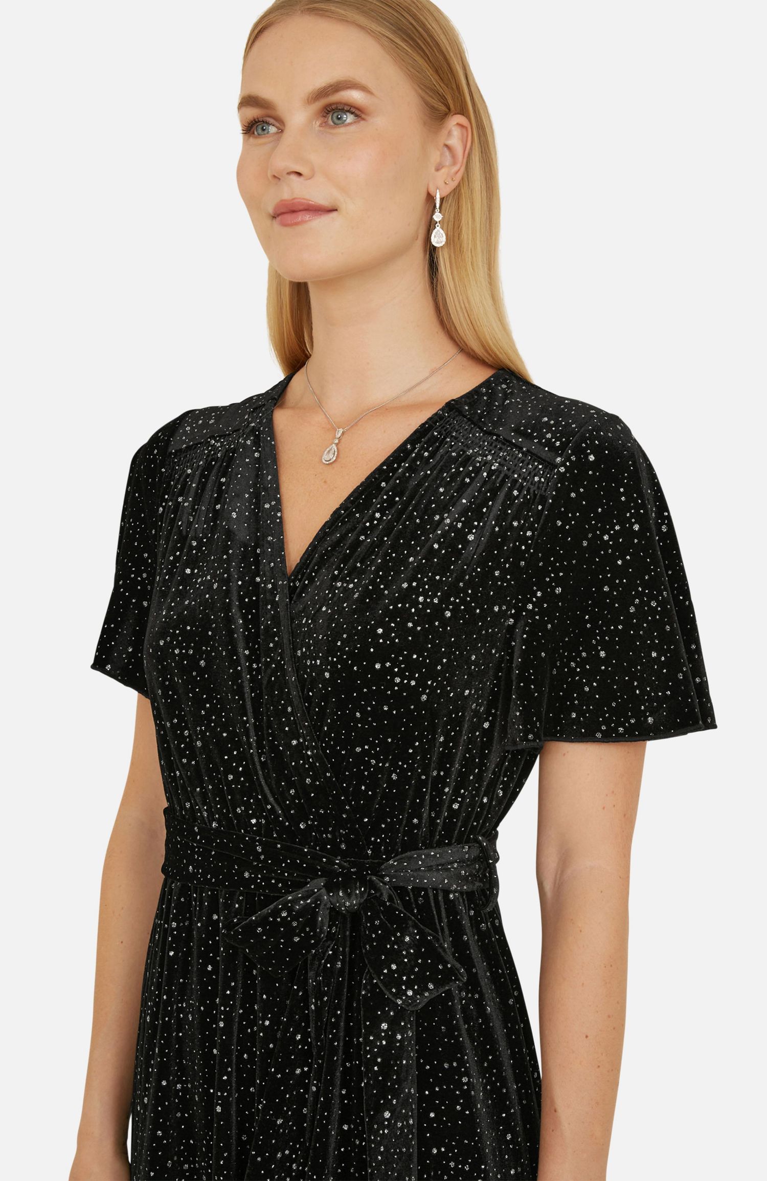 Women's Velvet Sparkle Wrap Midi Dress