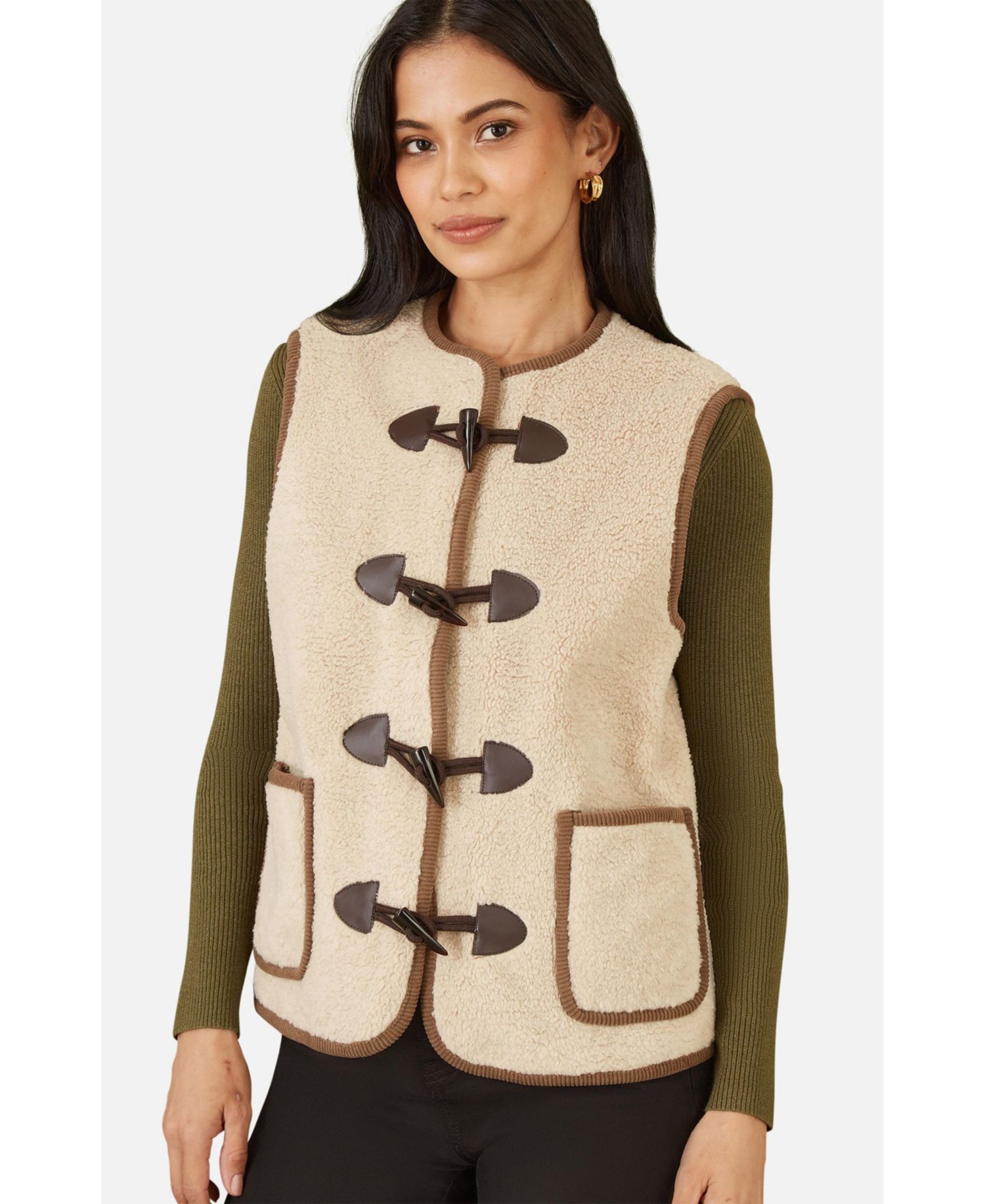 Women's Faux Leather Button Detail Gilet
