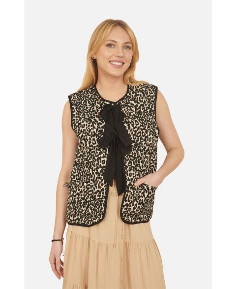 Женские куртки Yumi Sleeveless Bow-Tie Leopard Waistcoat