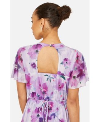 Women's Floral Print Frill Midi Dress