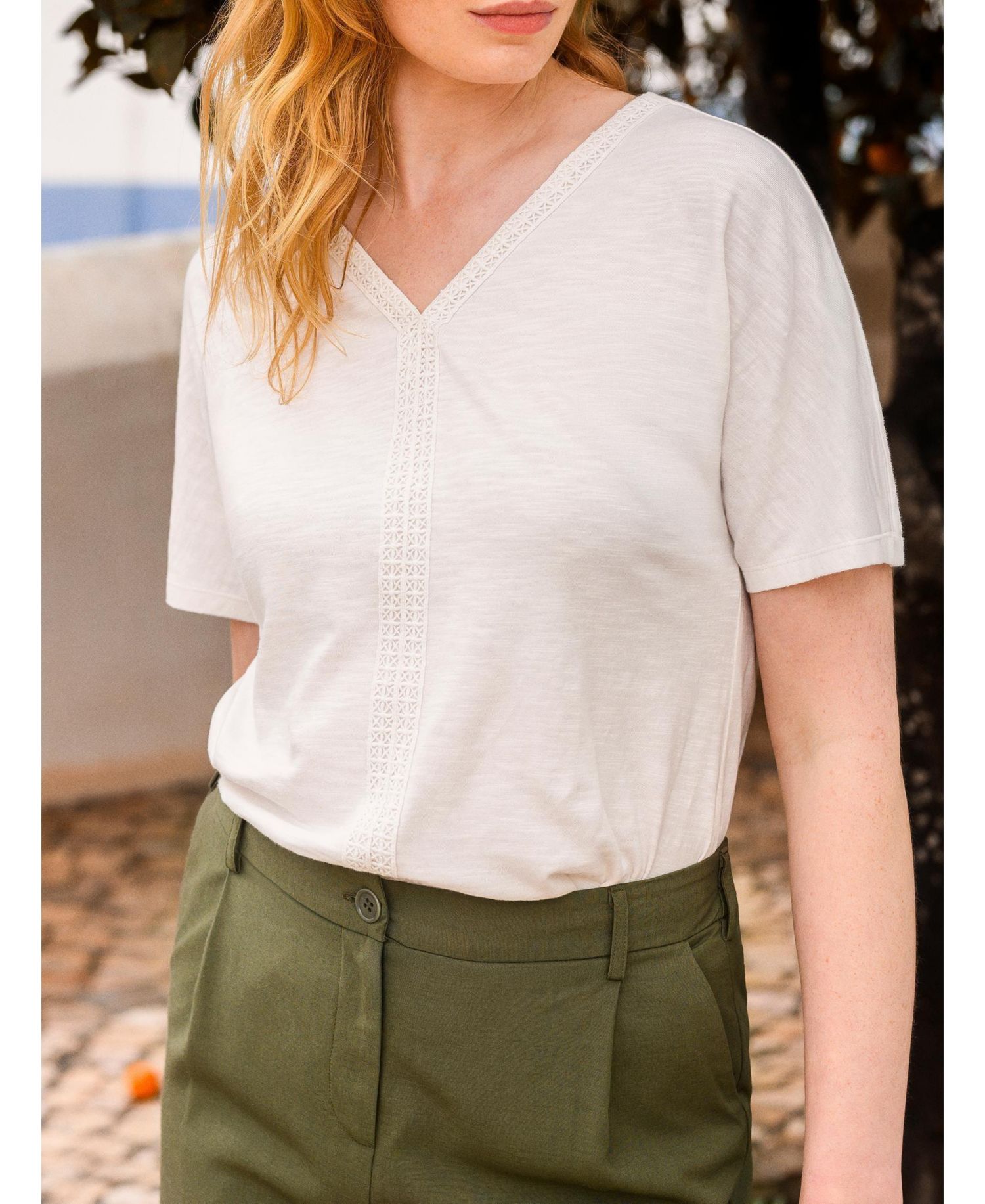 Women's Slub Jersey V-Neck Trim Top