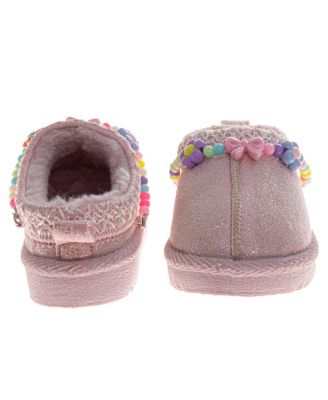 Toddler Girl's Beaded Plush Slip On Slippers