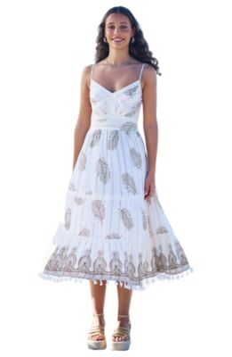 Women's Foil Print Lace Trim Midi Sun Dress