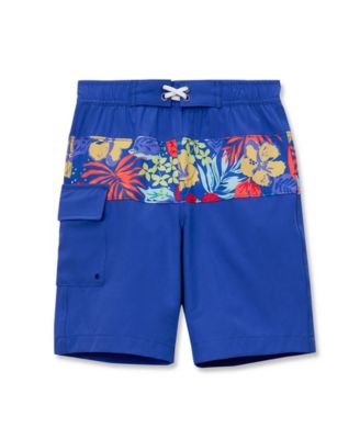 Boys Chlorine Resistant Stretch Print Blocked Hydroliner Board Swim Trunks