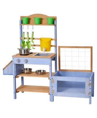 Outdoor Wooden Mud Kitchen for Kids with Planting Box & Sink