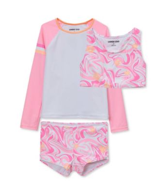Girls Chlorine Resistant Long Sleeve Rash Guard Boyshort 3 Piece Swimsuit Set