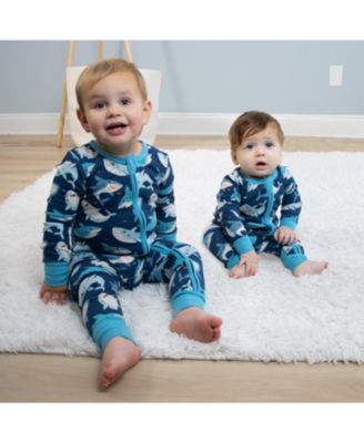 Baby Boys Checker & Happy Shark Cotton Footless Pajamas for Boys, 2 Pack