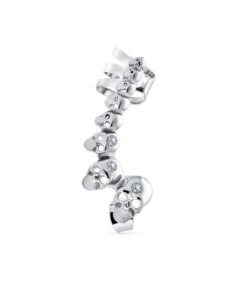 Multi Skull Heads Cartilage Left Ear Cuff Clip Wrap Unisex Crystal Crawler Climber Lobe Helix Earring Stainless Steel