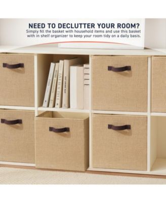 6 Pack Jute Storage Cube Bin Shelf Basket with Handles