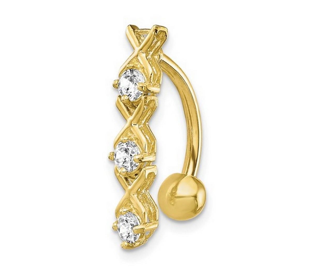 Curata Jewelry Solid 14k Gold Xo Cubic Zirconia Top Mount Belly Button Ring Dangle (4mm X 20mm) Body Piercing Ring - Yellow gold