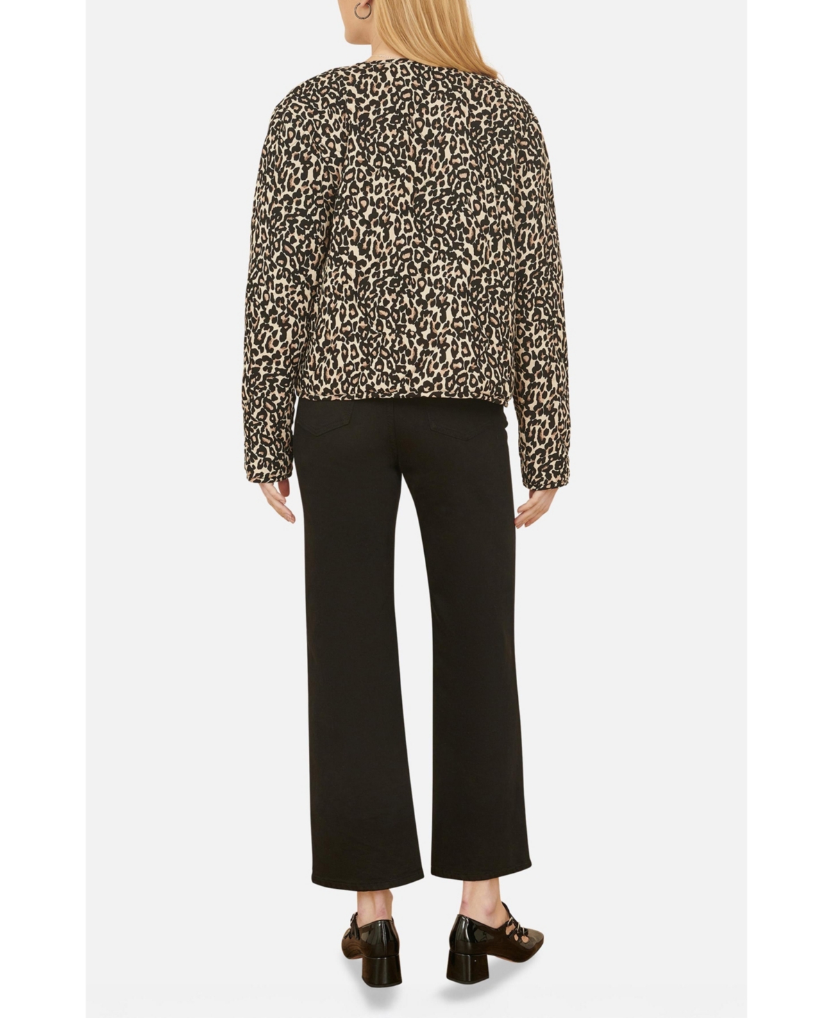 Yumi Women's Leopard Print Round Neck Boxy Jacket