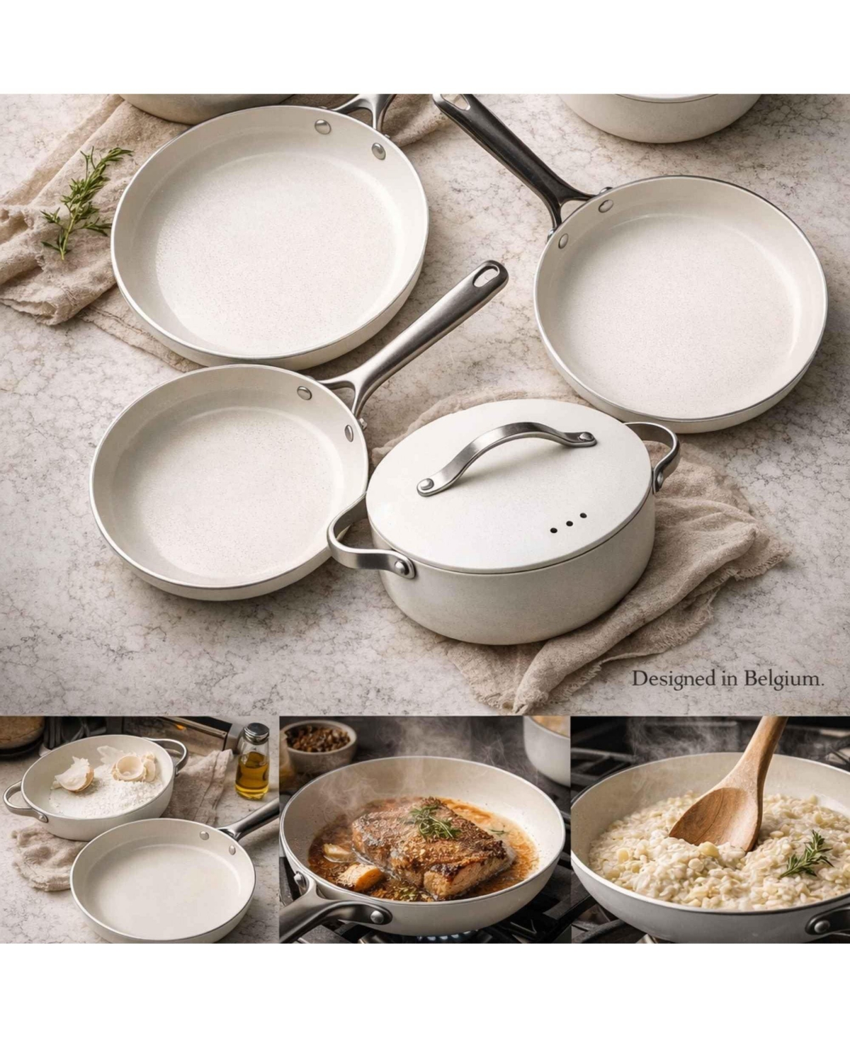 Alva Mobi 8pc Ceramic Nonstick Cookware Set | Cannoli Cream
