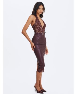 Women's Fiera Mahogany Plunging Halter Belted Midi Dress