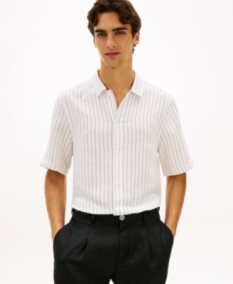 Men's Engineered Stripe Linen-Blend Shirt