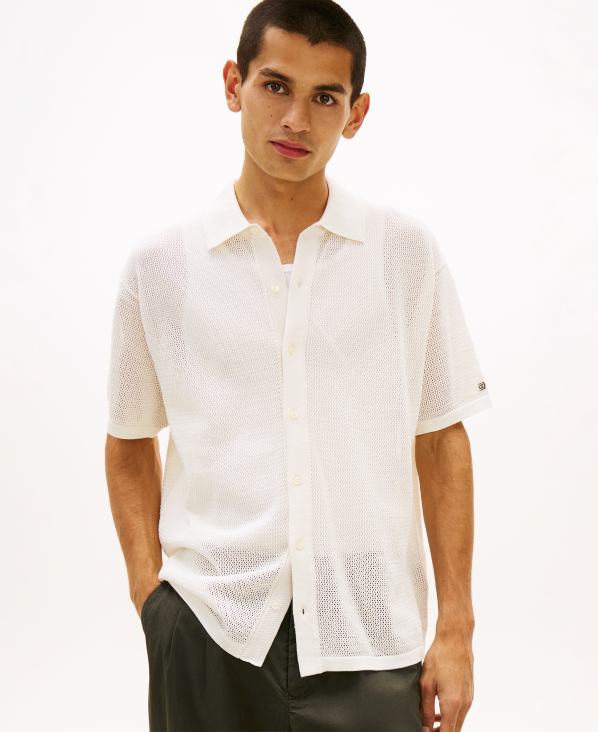Tommy Hilfiger Men's Short-Sleeve Cardigan Shirt - Ivory