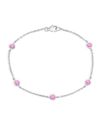 Sterling Silver, Round Bezel-Set Gemstone By The Yard Birthstone Bracelet