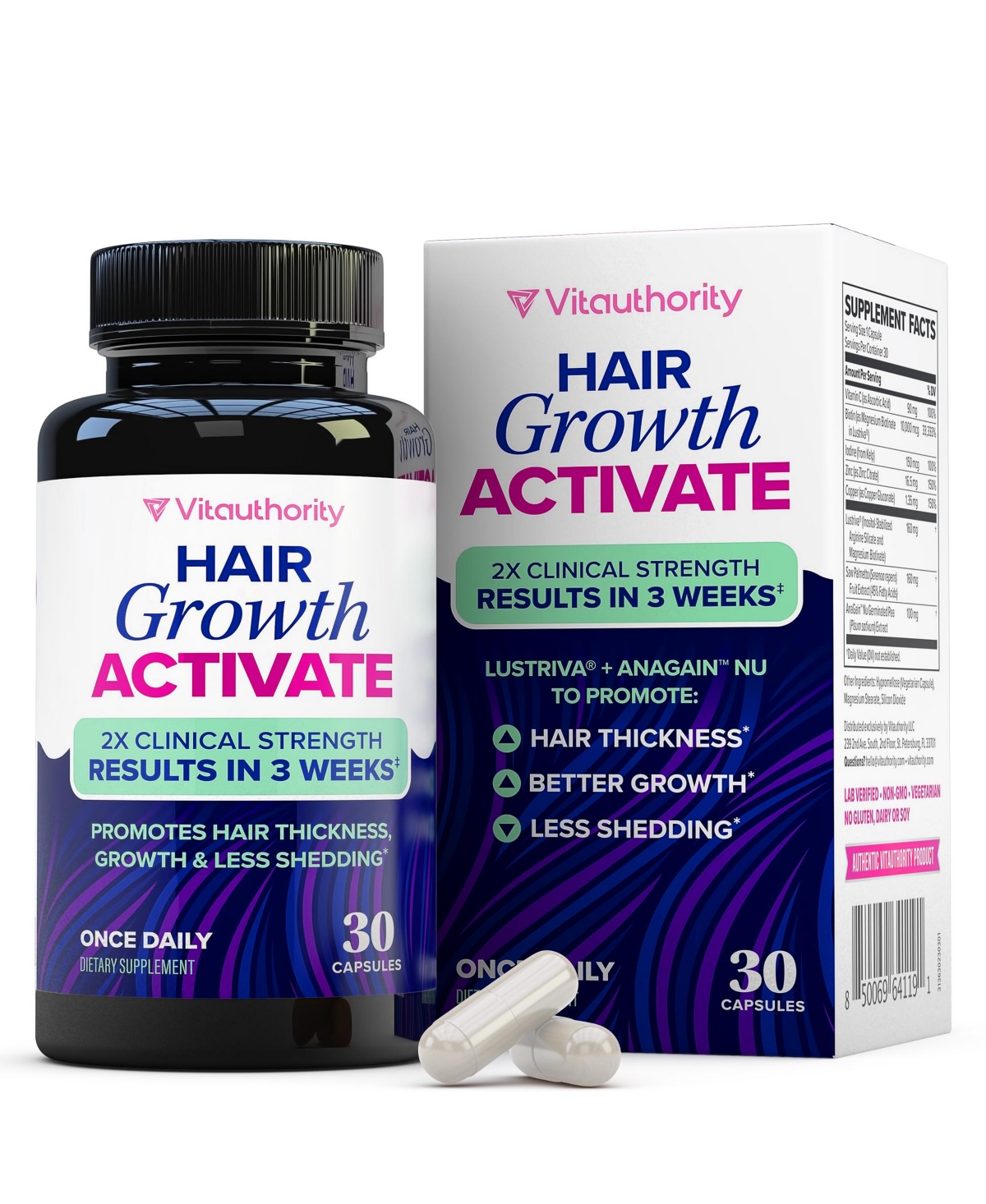Vitauthority Hair Growth Supplement| Lustriva & Dht Blocker Vitamins for Thicker Fuller Locks, Biotin Saw Palmetto Zinc & Copper 30ct