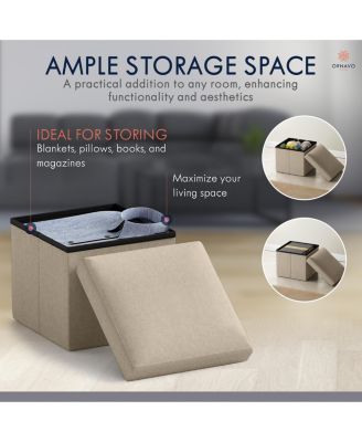 Collapsible Small Footrest Square Storage Ottoman - 12 Inch