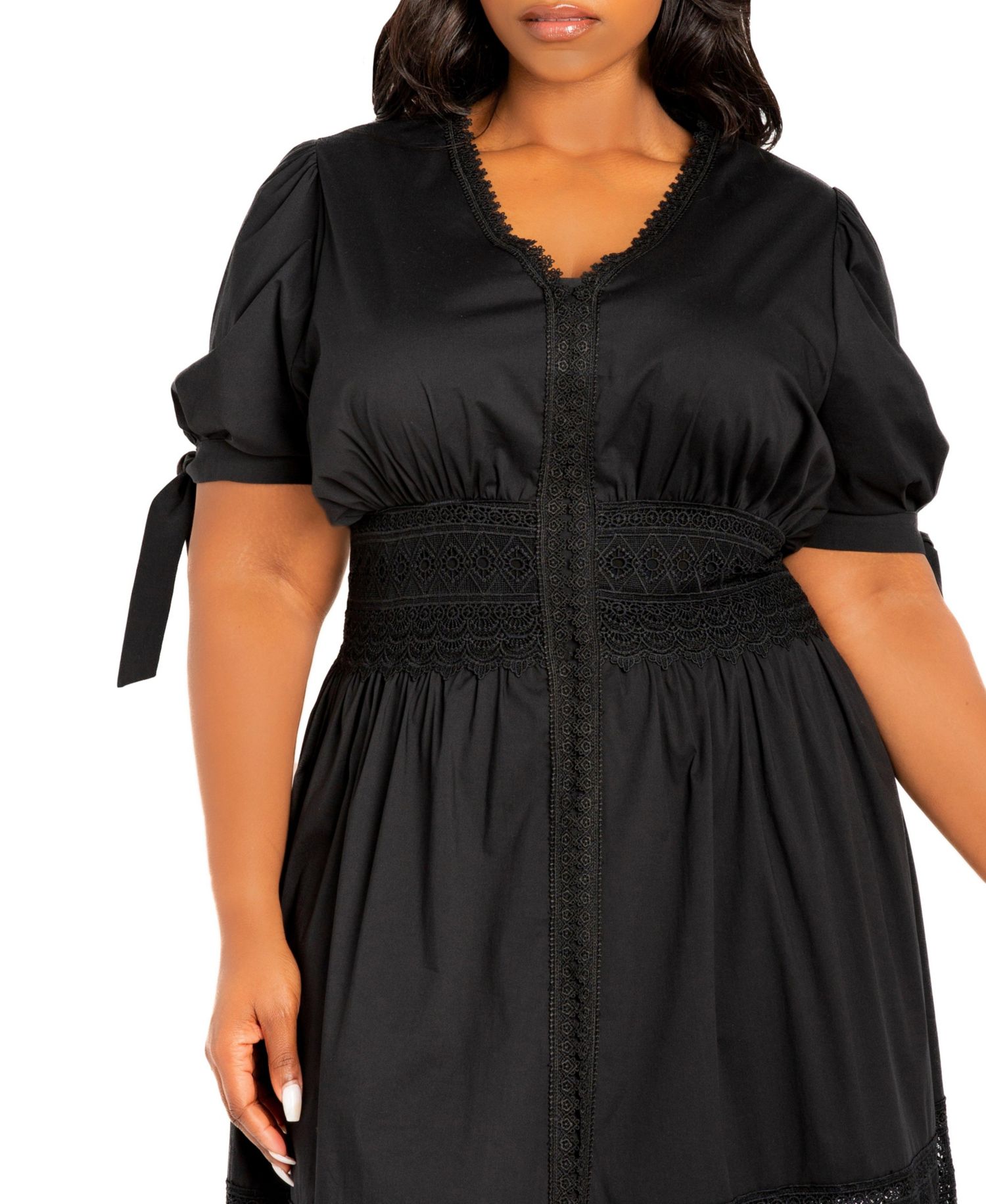Plus Size Puff Sleeve Tiered Eyelet Maxi Dress