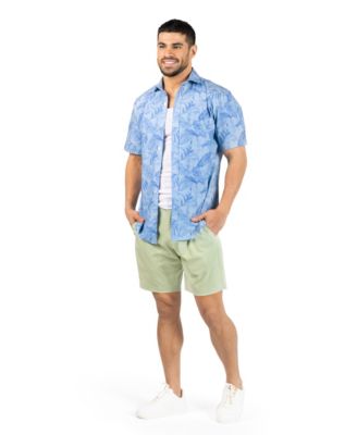 Men's Tropical Leaves Printed Seersucker Short Sleeve Shirt