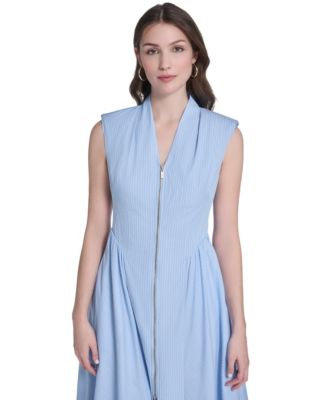 Women's Striped V-Neck Midi Dress