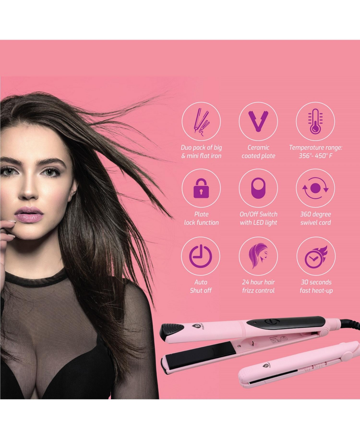 Pursonic Professional Hair Styling Trio: Triple Barrel Curler, One-Step Volumizer & Flat Iron Duo Pack