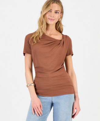 Women's Short Sleeve Asymmetric-Neck Top