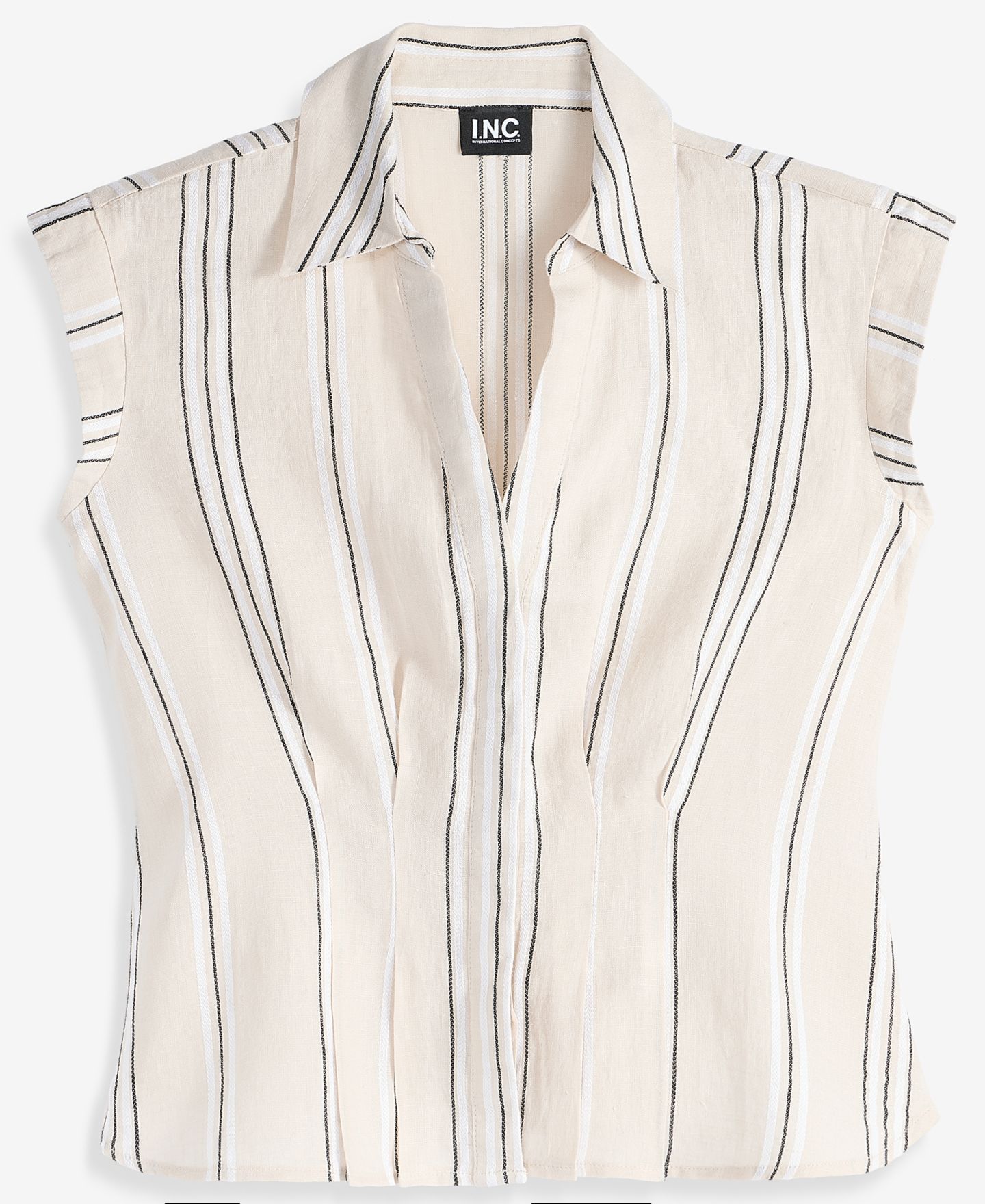 Женская блузка I.N.C. International Concepts Petite Printed Short-Sleeve Collared Button-Up Blouse, цвет: Полосатый — фото 8