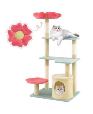 49" Floral Kitten Tower with Flower-Shaped Plush Perch, Multi-Level Aesthetic Cat Furniture