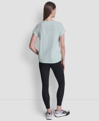 Women's Embroidered Crewneck Logo Roll-Sleeve Top