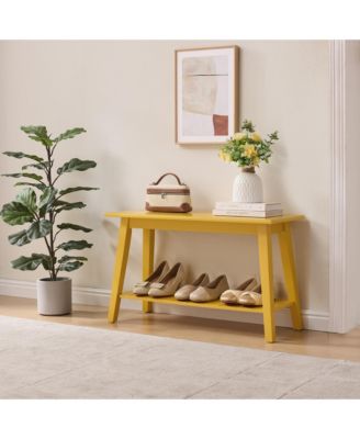 Wood Entryway Bench with Storage Shelf