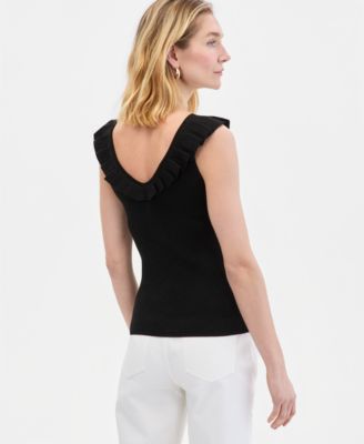 Women's Ruffle-Trim Metallic Sweater Tank