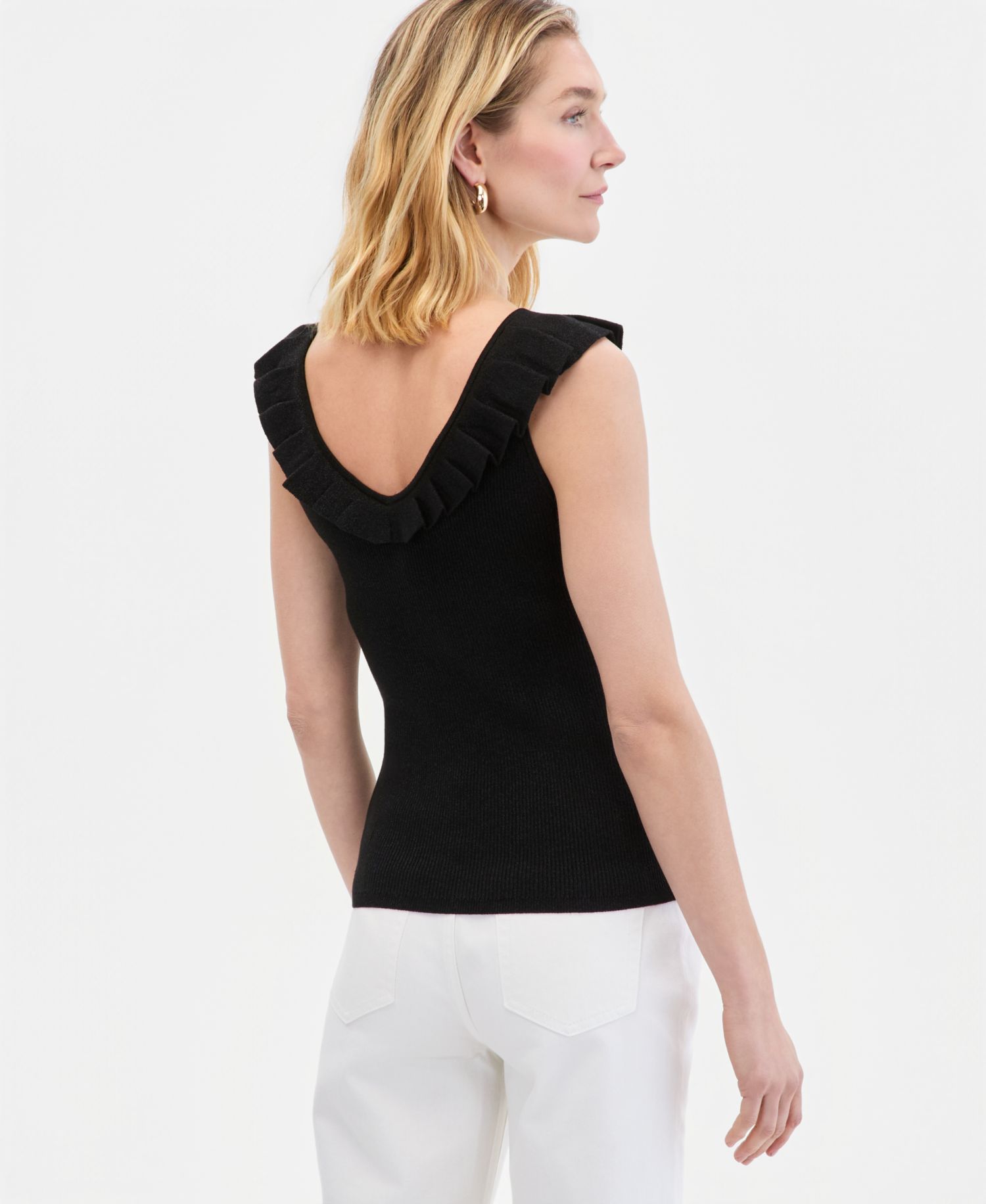 Women's Ruffle-Trim Metallic Sweater Tank