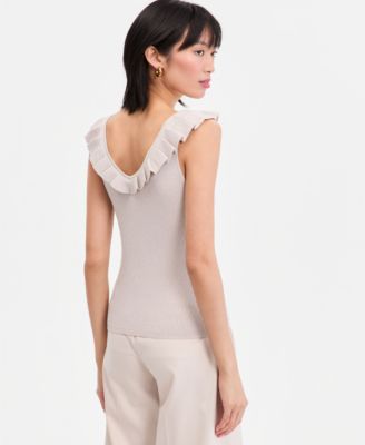 Women's Ruffle-Trim Metallic Sweater Tank