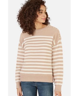 Women's Button Detail Stripe Knitted Jumper