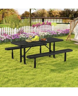 8-Person Picnic Table Set with Benches and Mesh Grid Design