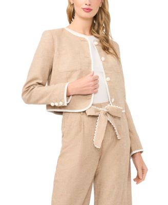 Women's Contrast Patch Pocket Crew Neck Jacket