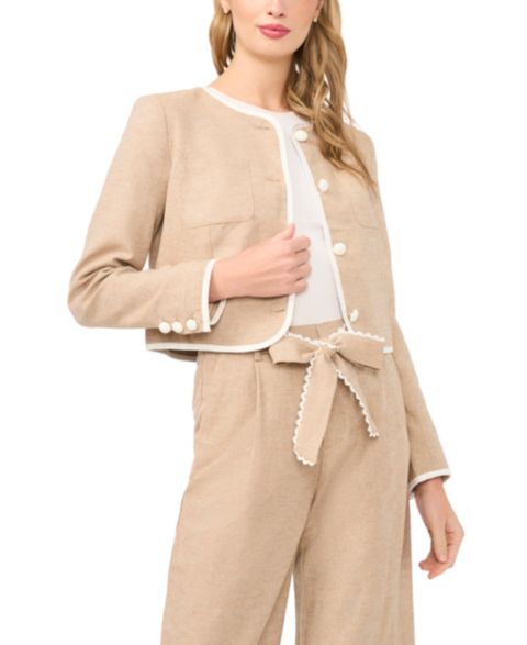 Женские куртки CeCe Linen-Blend Contrast Trim Lady Jacket